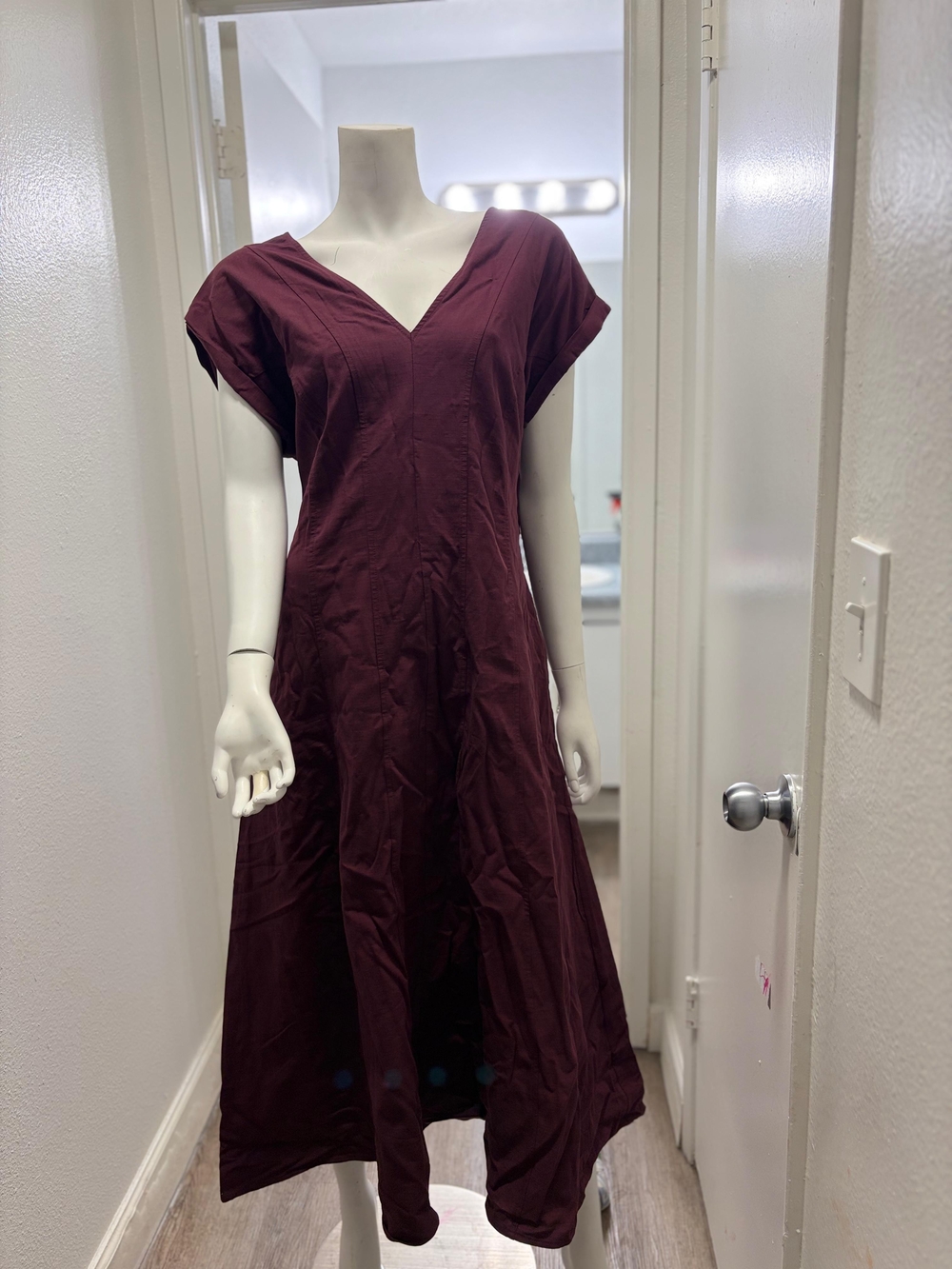 a new day Wine V-Neck Midi Dress